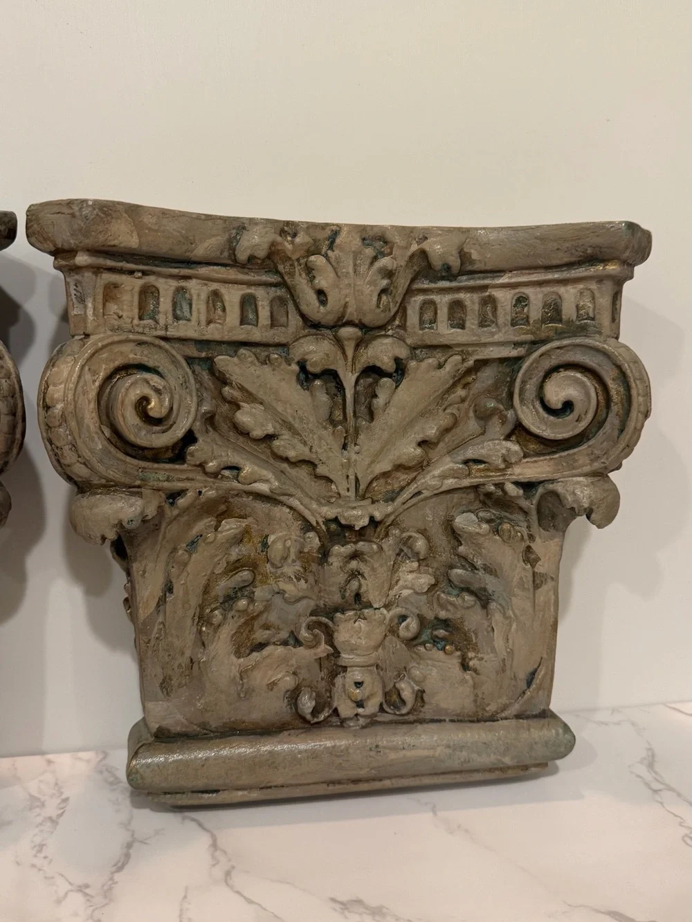 Pair Corinthian Wall Shelves Corbels Faux Stone Architectural Neoclassical Decor